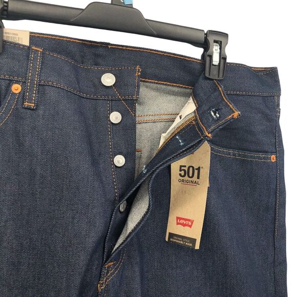NEW Levi's 501 Original Shrink to Fit Jeans Blue Button Fly Straight Mens 44x32 - Picture 3 of 10